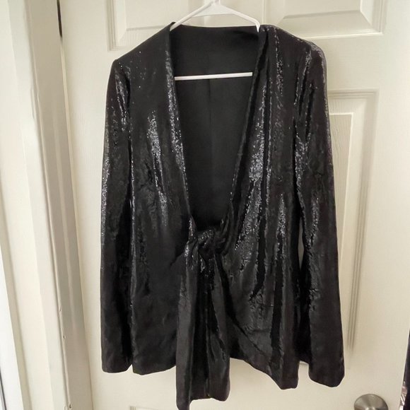Gorgeous Vintage Galvan London Black Sequin Tie Front Jacket - Picture 1 of 6